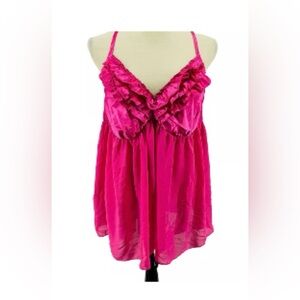 Cacique babydoll ruffle in pink satin. SZ 22/24. NWOT